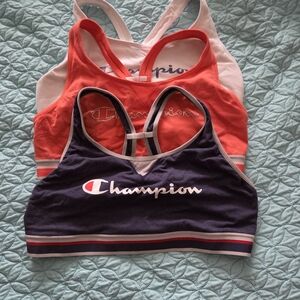 Champion Three-Pack Racerback Sports Bras — Navy, White, Coral